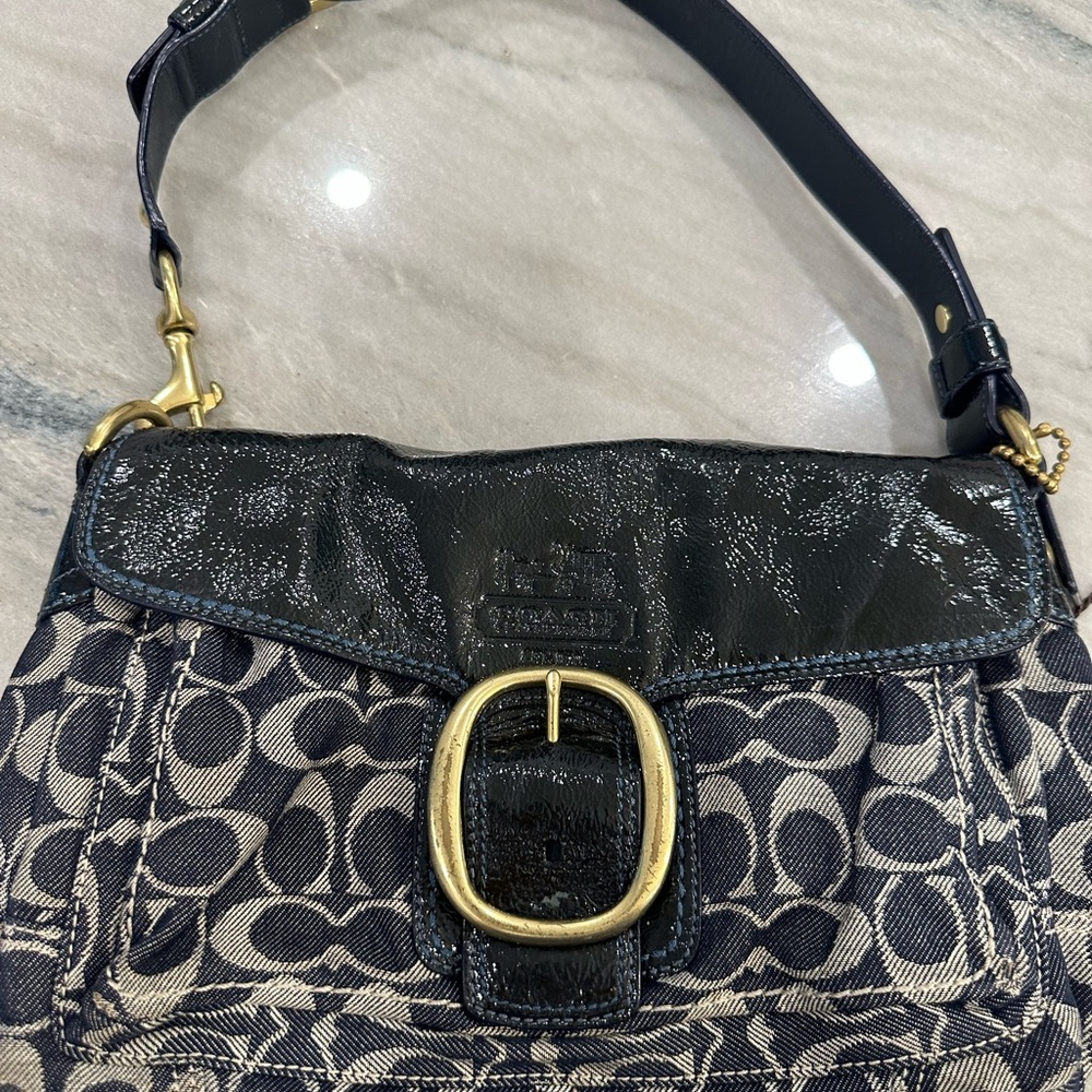 Coach Navy and Gold Signature Shoulder Bag